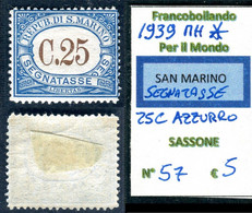 1939 SAN MARINO SEGNATASSE C 25 MH SASSONE 57 - Segnatasse