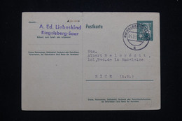 SARRE - Entier Postal De Riegelsberg Pour Nice En 1953 - L 96204 - Postwaardestukken