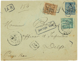 18 Juillet 1898 Lettre Recommandée De Oran Algérie Pour Delft Aux  Pays Bas,tricolore Avec Entier Sage - 1877-1920: Période Semi Moderne