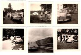 6 Petites Photos Originales Vacances Au Camping En Peugeot 203 Immatriculée SB-E 3378 En Août 1960 - Auto's