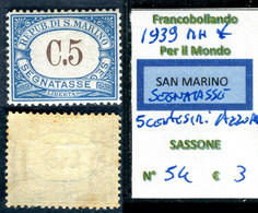 1939 SAN MARINO SEGNATASSE C 5 AZZURRO  MH SASSONE 3 - Timbres-taxe