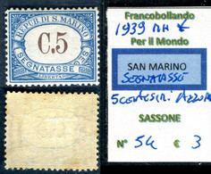 1939 SAN MARINO SEGNATASSE C 5 AZZURRO  MH SASSONE 3 - Segnatasse