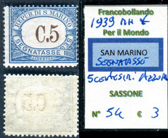 1939 SAN MARINO SEGNATASSE C 5 AZZURRO  MH SASSONE 3 - Segnatasse