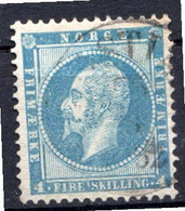 NORVEGE - 1856 - N° 4 - 4 S. Bleu - (Oscar 1er, Roi De Suède Et De Norvège) - Gebruikt