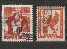 Saargebiet - Saar - Sarre - Saar Land - 2 Timbres: Industrie De L'acier 1947 Mi 233 ZI - Imprimerie Presse 1950 Mi 279 - Used Stamps