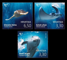 Croatia 2021 Mih. 1508/10 Marine Fauna. Loggerhead Sea Turtle. Bottlenose Dolphin. Giant Devil Rays MNH ** - Croatia