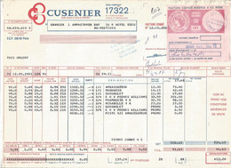 Facture , Alcool , CUSENIER , 1972 , Congé Modéle 4 CC ROSE , Frais Fr 1.75 E - Alimentare