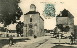 Gouzon * La Place De L'église * Attelage * " Au Gagne Petit " - Otros & Sin Clasificación