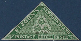 Terre Neuve N°3 3 Pence Vert Neuf Sans Gomme Comme Très Souvent Belles Marges Tres Frais Signé Brun - 1857-1861
