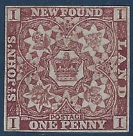 Terre Neuve N°13A 1 Penny Brun Lilas Neuf Sans Gomme Comme Très Souvent TTB Signé Brun - 1857-1861