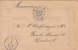 Espagne Entier Postal Cadiz Pour L'Allemagne 1889 - Altri & Non Classificati