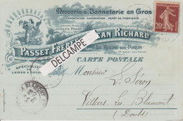 74 - LA ROCHE SUR FORON - Carte Publicitaire Commerciale Mercerie & Bonneterie PASSET Frères & Jean RICHARD 1920 - La Roche-sur-Foron
