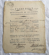 Manuscrit 1795 Révolution Française Passeport ROCHEFORT Citoyen Albert Legrand Saint Omer Nantes La Motte Sur Sèvres - Manuscripts