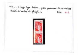 SABINE - 1981 - Paire Provenant D'une Roulette -variété 3 Bandes De Phosphore ( Voir Scan) - Unused Stamps