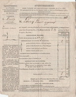 Département De L'Yonne-Arrondissement De Joigny-Commune De Prunoy: Avertissement De De L'An 1825 - Sur Velin - Manuscripts