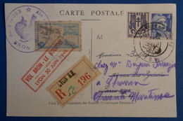 Q26 FRANCE BELLE CARTE RECOM. 1946 VIGNETTE VOL BRON LE BOURGET REDISTRIBUEE+AFF. INTERESSANT - 1927-1959 Storia Postale