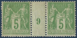 FRANCE Sage N°102* 5c Vert Jaune N/U Paire Millésimée 9 TTB - Millesimes