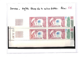 SERVICE -  Unesco - N°60/62  Xx  - Bloc De 4 Coins Datés -( Voir Scan) - Andere & Zonder Classificatie