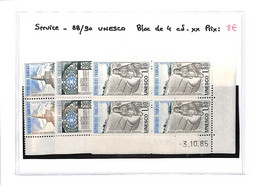 SERVICE -  Unesco - N°88/90  Xx  - Bloc De 4 Coins Datés -( Voir Scan) - Autres & Non Classés