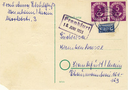 ALLEMAGNE / DEUTSCHLAND - 1953 Posthorn 5pf (waager. Paar) & Notopfer Berlin 2pf Mi.125 & 6Z Auf Postkarte Aus Steinheim - Storia Postale