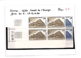 SERVICE  - CONSEIL DE L'EUROPE -  N°63/64 Xx - Bloc De 4 Coins Datés - ( Voir Scan) - Altri & Non Classificati