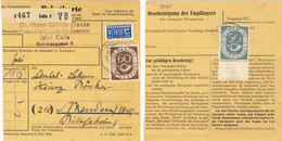 ALLEMAGNE / DEUTSCHLAND - 1953 Posthorn 50pf & 60pf & Notopfer Berlin 2pf Mi.134, Mi.135 & Mi.6Z Auf Paketkarte - Cartas & Documentos