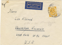 ALLEMAGNE / DEUTSCHLAND - 1953 Posthorn 70pf Einzelfrankatur Mi.136 Auf Luftbrief Aus Cochem Nach USA - Selten - Covers & Documents