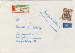 ALLEMAGNE / DEUTSCHLAND - 1953 Posthorn 60pf Einzelfrankatur Mi.135 Auf Einschreiben Brief Aus Frankfurt Nach Stuttgart - Brieven En Documenten