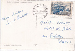 ARMEE FRANCAISE EN ALLEMAGNE - 1954 - TIMBRE FRANCAIS YVERT N°956 SEUL Sur CP De LINDAU (BAVIERE) => PARIS - Militaire Stempels Vanaf 1900 (buiten De Oorlog)