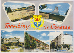 D93-TREMBLAY LES GONESSE- FOOTBALL Colorisée Grand Format Multivues(5 Vues)Le Stade/Église Ste Thérèse/La Nouvelle Gare - Tremblay En France