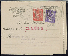 1945 "Silbert & Ripert Frères Marseille" Affr. Type Iris Et Mercure 1,50 F Perforés S.R. Sur Doc. Pour St Laurent De N.. - Lettres & Documents