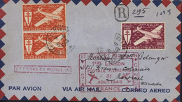 Cachet 1ère Liaison Postale Aérienne 31 AOUT 1948 USA St Pierre Et Miquelon Canada France YT Ae N°4 X2 + 10 Recommandé - Cartas & Documentos