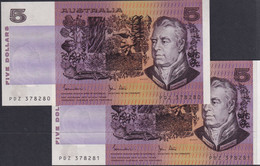 AUSTRALIA 1983 $5 Banknote Johnstone/Stone Uncirculated Pair - 1974-94 Australia Reserve Bank (Banknoten Aus Papier)