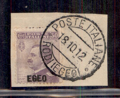 Colonie - Egeo - Emissioni Generali - 1912 - 50 Cent Michetti (2 - Varietà) Usato Su Frammento - Traccia Di Soprastampa  - Altri & Non Classificati