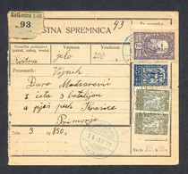 Yugoslavia, VERIGARI (chain Breakers) On Parcel Card Sent From Ratkovica To Krasica 14.01. 1921. Arrival On The Back. - Briefe U. Dokumente
