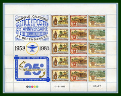 Nouvelle Calédonie Feuille N° 474A ** MNH Coin Daté 1983 25e An. Postes & Télécom. (sous Faciale, Défaut Gomme Verso) - Collections, Lots & Series