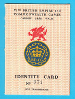 6th BRITISH EMPIRE And COMMONWEALTH GAMES CARDIFF 1958 WALES - ID Card * England Australia Canada India Singapore Malta - Habillement, Souvenirs & Autres