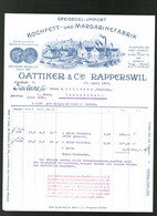Rechnung Rapperswil 1918, Kochfett- U. Margarinefabrik Gattiker & Cie., Fabrikgebäude, Eisenbahn - Switzerland