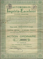 AUTOMOBILES IMPERIA - EXCELSIOR - LIEGE - ACTION ORDINAIRE - ANNEE 1929 - Cars