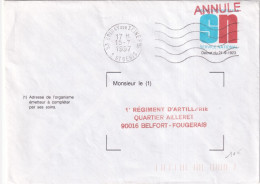 1997 - SERVICE NATIONAL - ENV. SURCHARGE "ANNULE" ! De EPINAY SUR SEINE => 1° RA à BELFORT - Military Postmarks From 1900 (out Of Wars Periods)