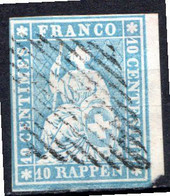 SUISSE - (Postes Fédérales) - 1854-62 - N° 27c - 10 R. Bleu Pâle - (Helvetia) - (Fil De Soie Rouge) - Autres & Non Classés