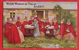GLAMORGAN  BARRY   PULL OUT VIEWS    SYSTEME POSTCARD Pu 1962   WELSH WOMEN IN NATIONAL COSTUME  TAKING TEA - Glamorgan