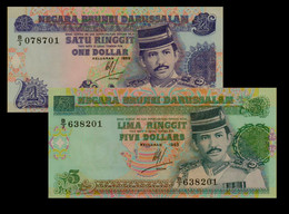 Brunei 1 (1989) 5 (1995) Dollar Set P13/A P-14 - Brunei