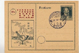 P965 ZC Postkarte VERKEHRSTAGUNG  KÖLN  1947 - Postal  Stationery