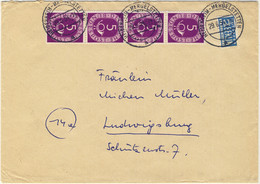 ALLEMAGNE / DEUTSCHLAND - 1954 Posthorn 5pf (Viererstreifen) & Berlin Notopfer 2pf Mi.125 & Mi.6 Brief Nach Ludwigsburg - Cartas & Documentos
