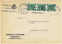 ALLEMAGNE / DEUTSCHLAND - 1953 Posthorn 10pf (Dreierstreifen) Mi.128 Auf Briefumschlag Aus Hamburg Nach Holland - Cartas & Documentos