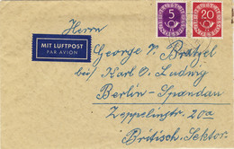 ALLEMAGNE / DEUTSCHLAND - 1953 Posthorn 5pf & 20pf Mi.125 & 130 Auf Luftbrief Aus Gochsheim Nach Berlin - Covers & Documents