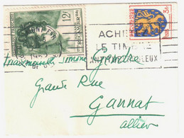 CLERMONT FERRAND Puy De Dôme Carte De Visite Mignonnette 12 F Récamier 3F Blason Franche Comté Yv 875 90 Ob Meca 1952 - Brieven En Documenten