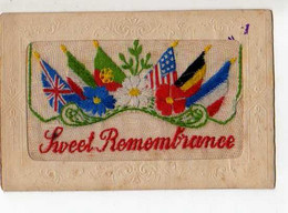 Carte Brodee Fleurs De France Sweet Remembrance, Bleuet, Coquelicot, Marguerite, Drapeaux Allies - Brodées