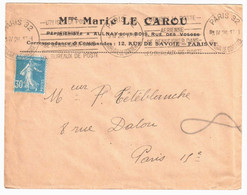 PARIS 32 Tribunal Commerce Lettre Entête Pépineristec LE CAROU 30c Semeuse Bleu Yv 192 Ob Meca Krag 1926 Poste Aérienne - Cartas